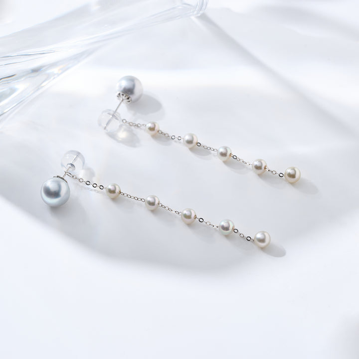 18K Gold Silver Blue Akoya Pearl Earrings KE00249