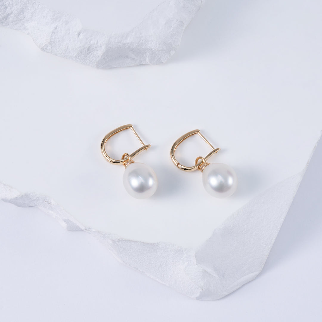 18k Solid Gold Australian White Pearl Earring KE00251