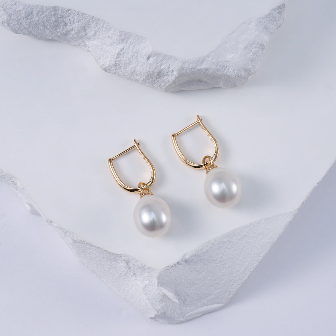 18k Solid Gold Australian White Pearl Earring KE00251