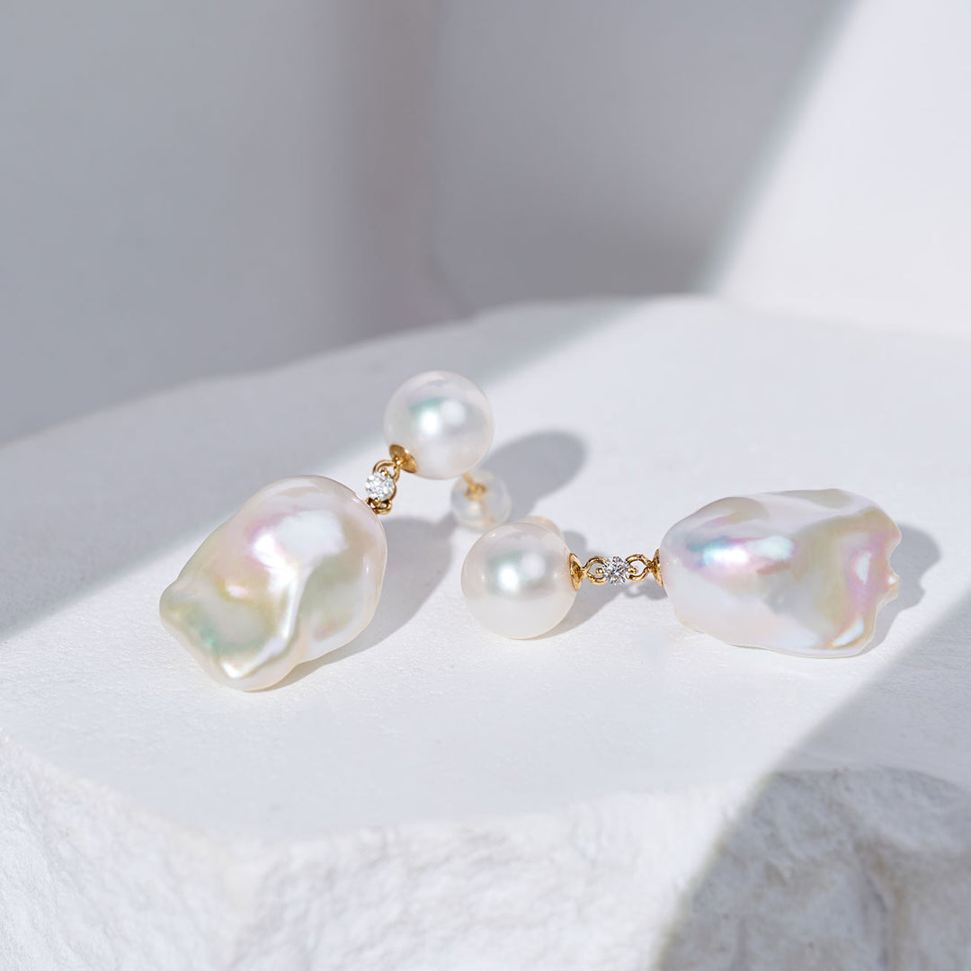 18K金优雅巴洛克珍珠耳环 KE00252