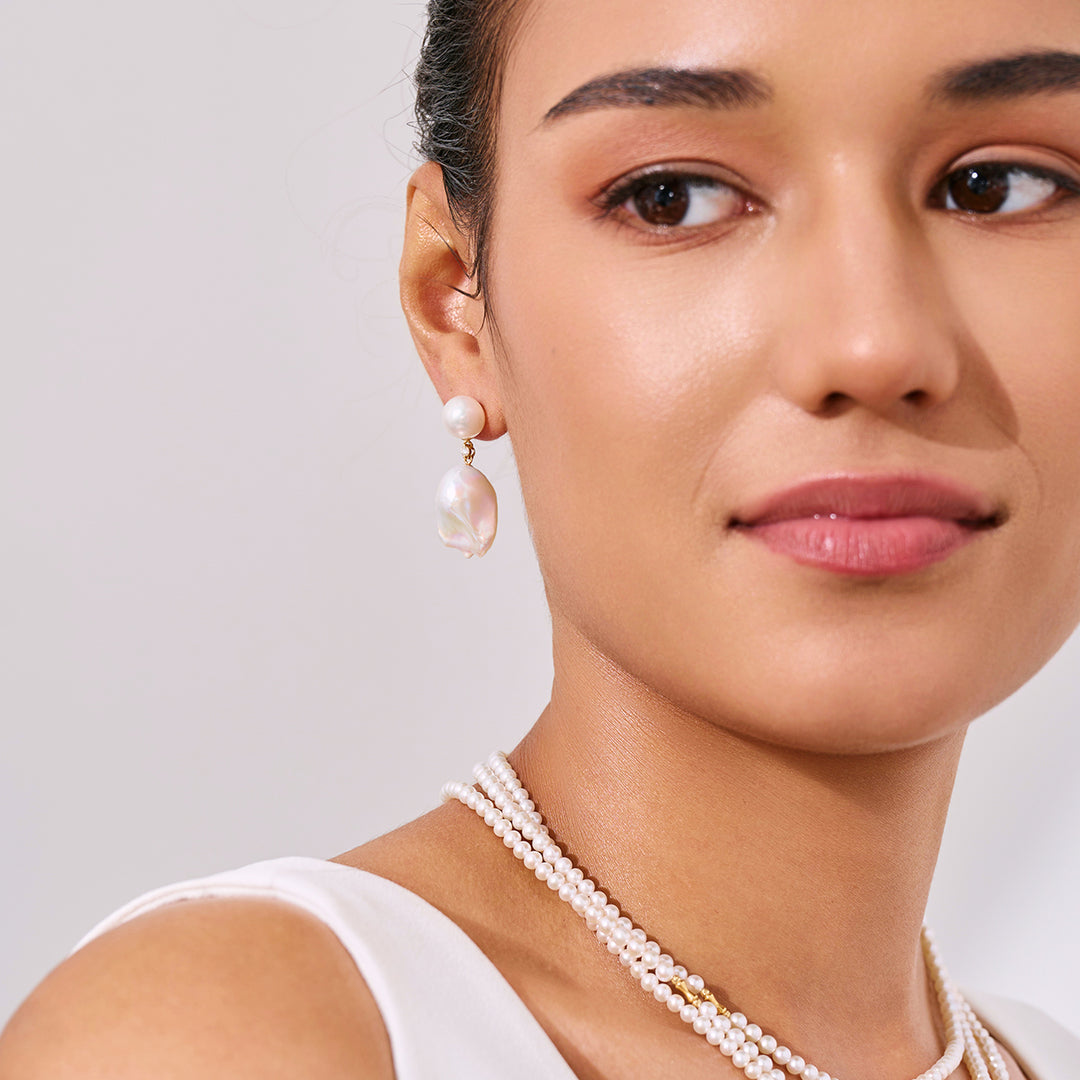 18K金优雅巴洛克珍珠耳环 KE00252