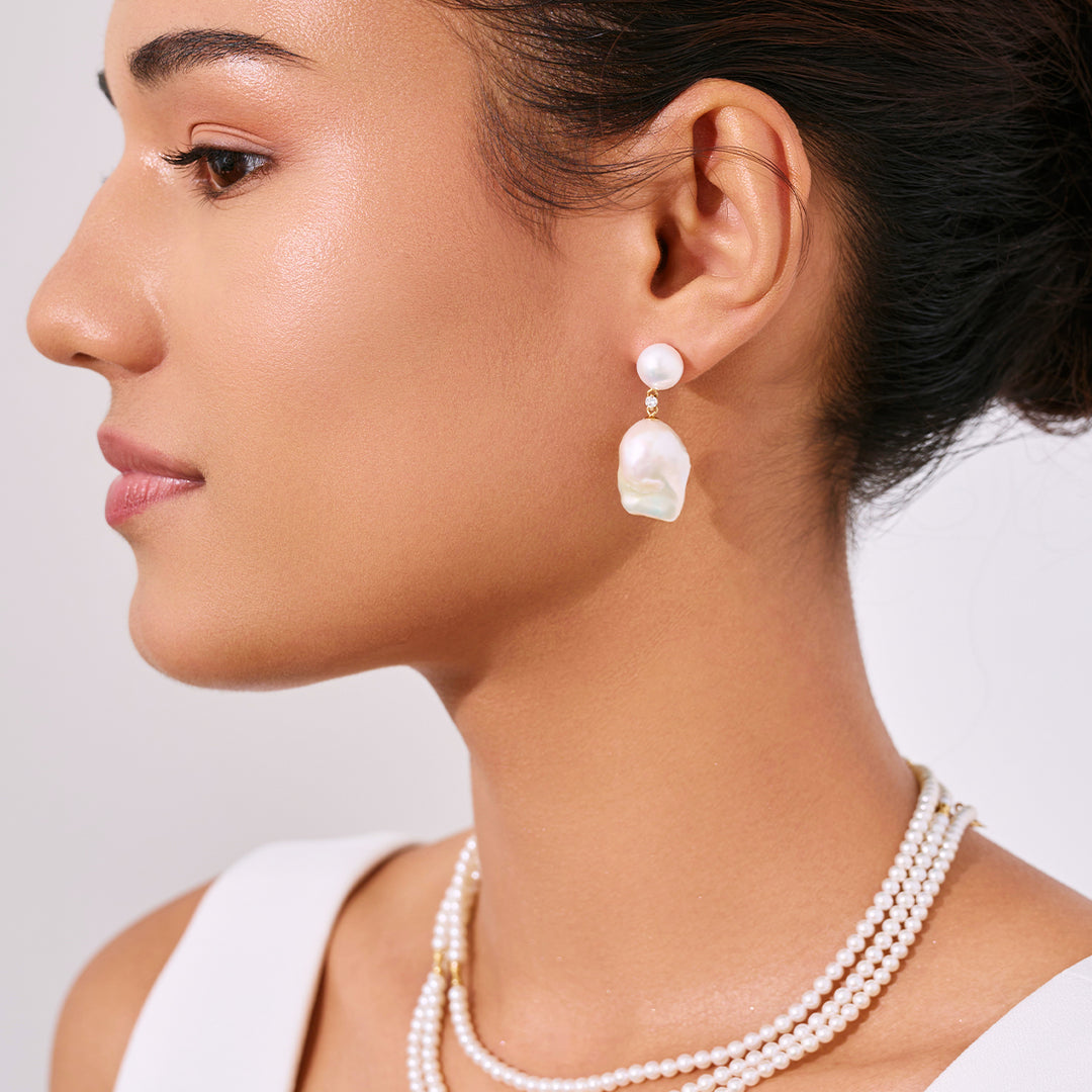 18K金优雅巴洛克珍珠耳环 KE00252