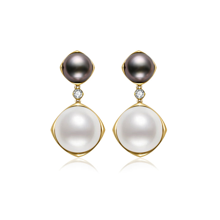 18K Tahitian & Southsea White Pearl Earrings KE00253 | HARMONY