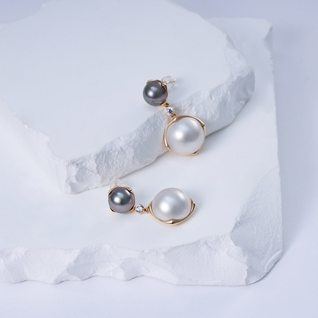 18K Tahitian & Southsea White Pearl Earrings KE00253 | HARMONY