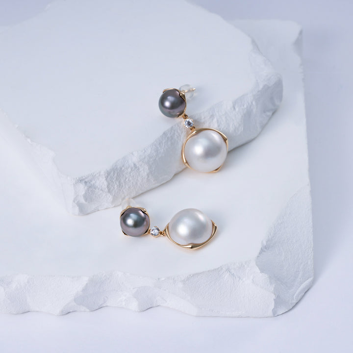 18K Tahitian & Southsea White Pearl Earrings KE00253 | HARMONY