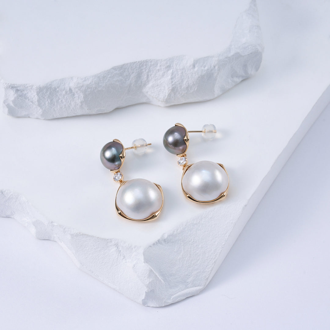 18K Tahitian & Southsea White Pearl Earrings KE00253 | HARMONY