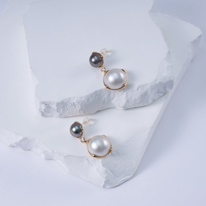 18K Tahitian & Southsea White Pearl Earrings KE00253 | HARMONY