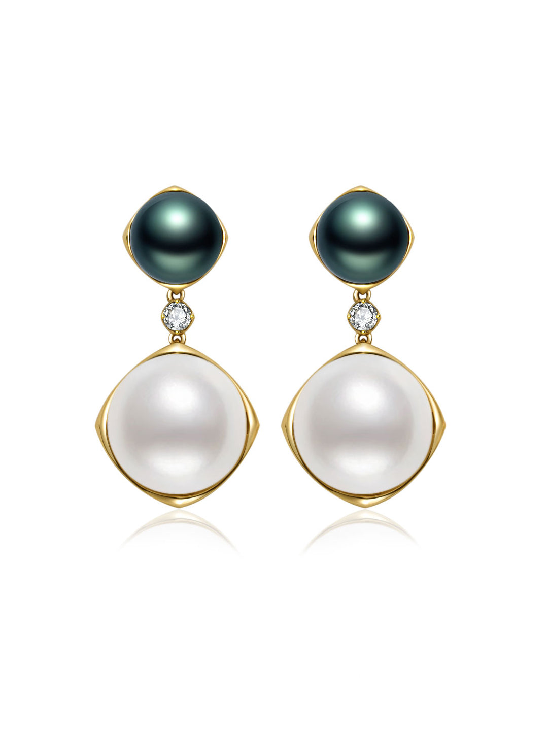 Boucles d'oreilles en perles blanches de Tahiti et de mer du Sud 18K KE00253 | HARMONIE