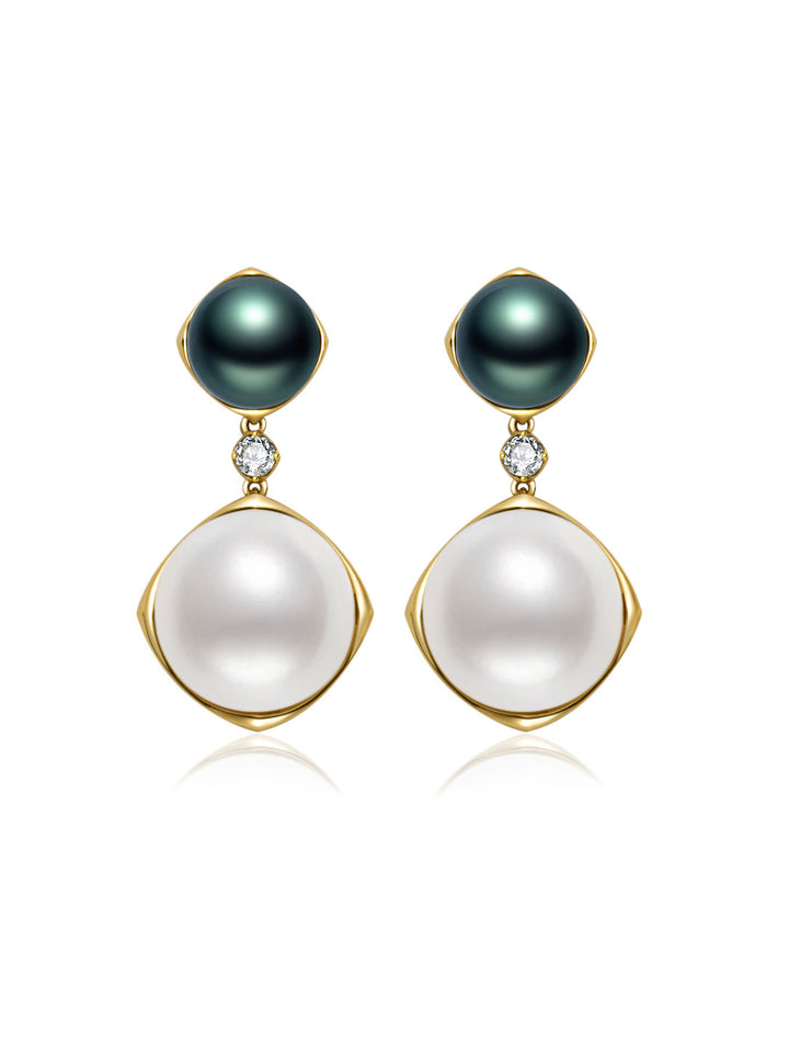 Boucles d'oreilles en perles blanches de Tahiti et de mer du Sud 18K KE00253 | HARMONIE