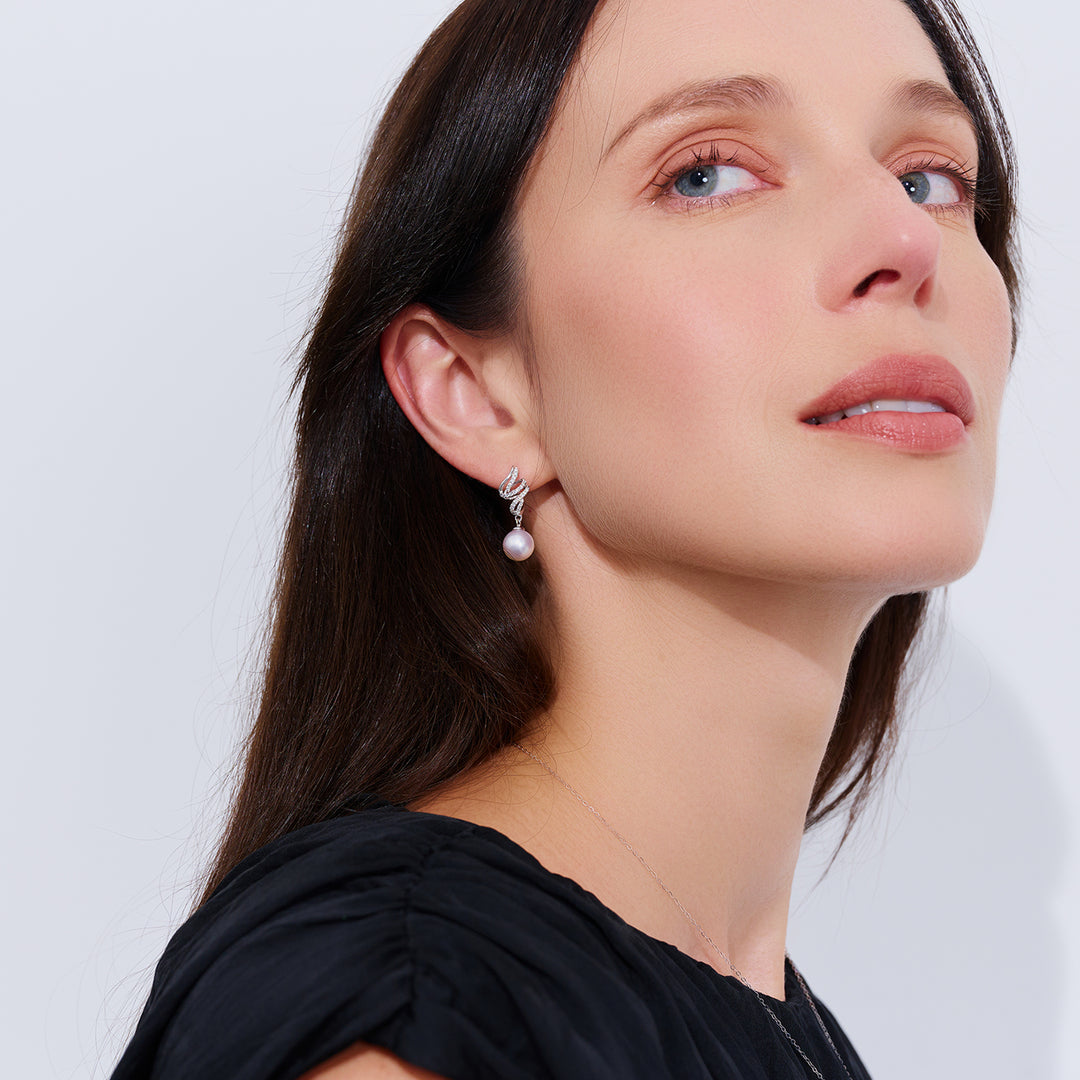 18K Diamond Hanadama Akoya Pearl Earrings KE00259 | LOVE - PEARLY LUSTRE