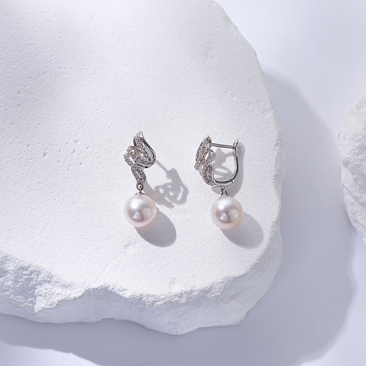 18K Diamond Hanadama Akoya Pearl Earrings KE00259 | LOVE - PEARLY LUSTRE