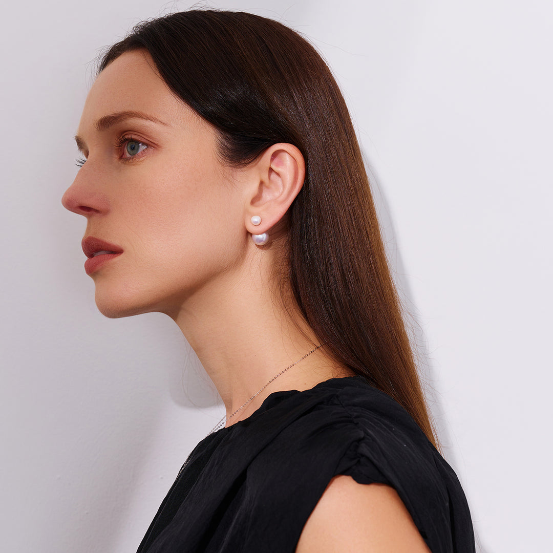 18K Solid Gold Interchangeable Edison Pearl Earrings KE00261 | POSSIBILITIES - PEARLY LUSTRE