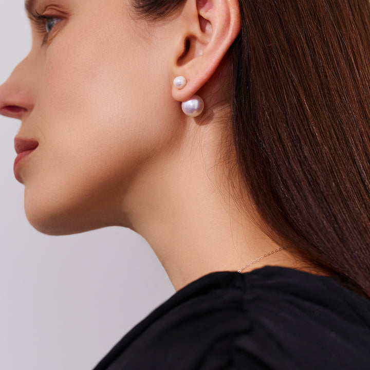 18K Solid Gold Interchangeable Edison Pearl Earrings KE00261 | POSSIBILITIES - PEARLY LUSTRE