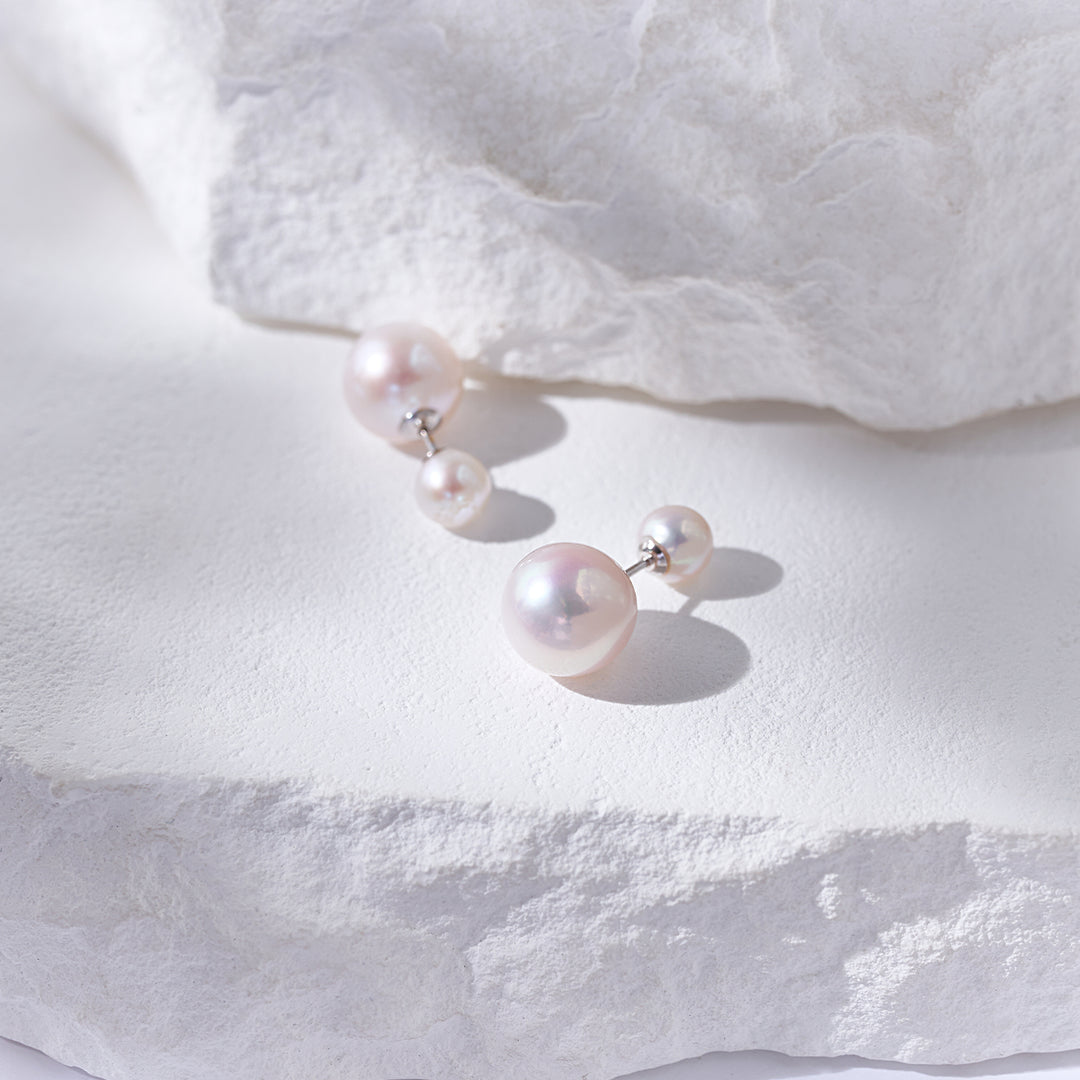 18K Solid Gold Interchangeable Edison Pearl Earrings KE00261 | POSSIBILITIES - PEARLY LUSTRE