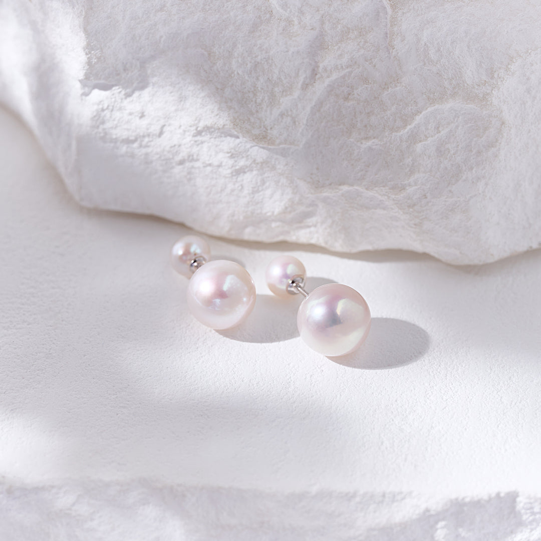 18K Solid Gold Interchangeable Edison Pearl Earrings KE00261 | POSSIBILITIES - PEARLY LUSTRE