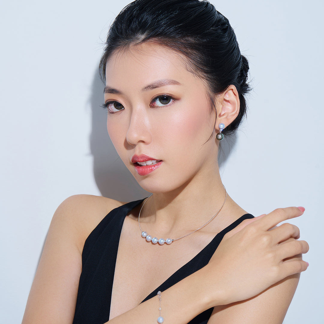 18k Solid Gold Silver Blue Akoya Pearl Necklace KN00310