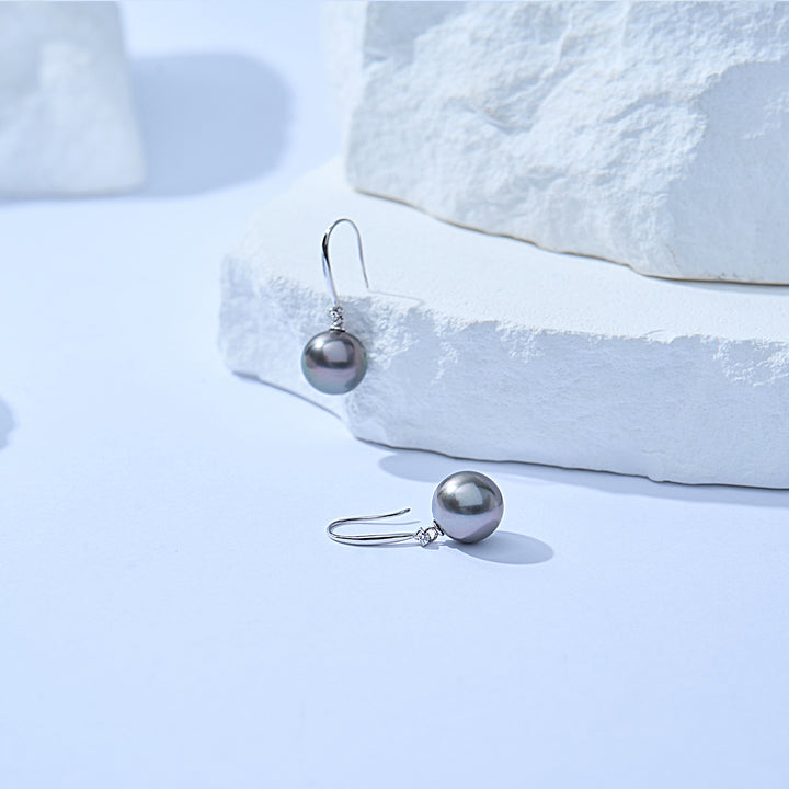 Elegant 18K Solid Gold﻿ Tahitian Pearl Earrings KE00266 - PEARLY LUSTRE