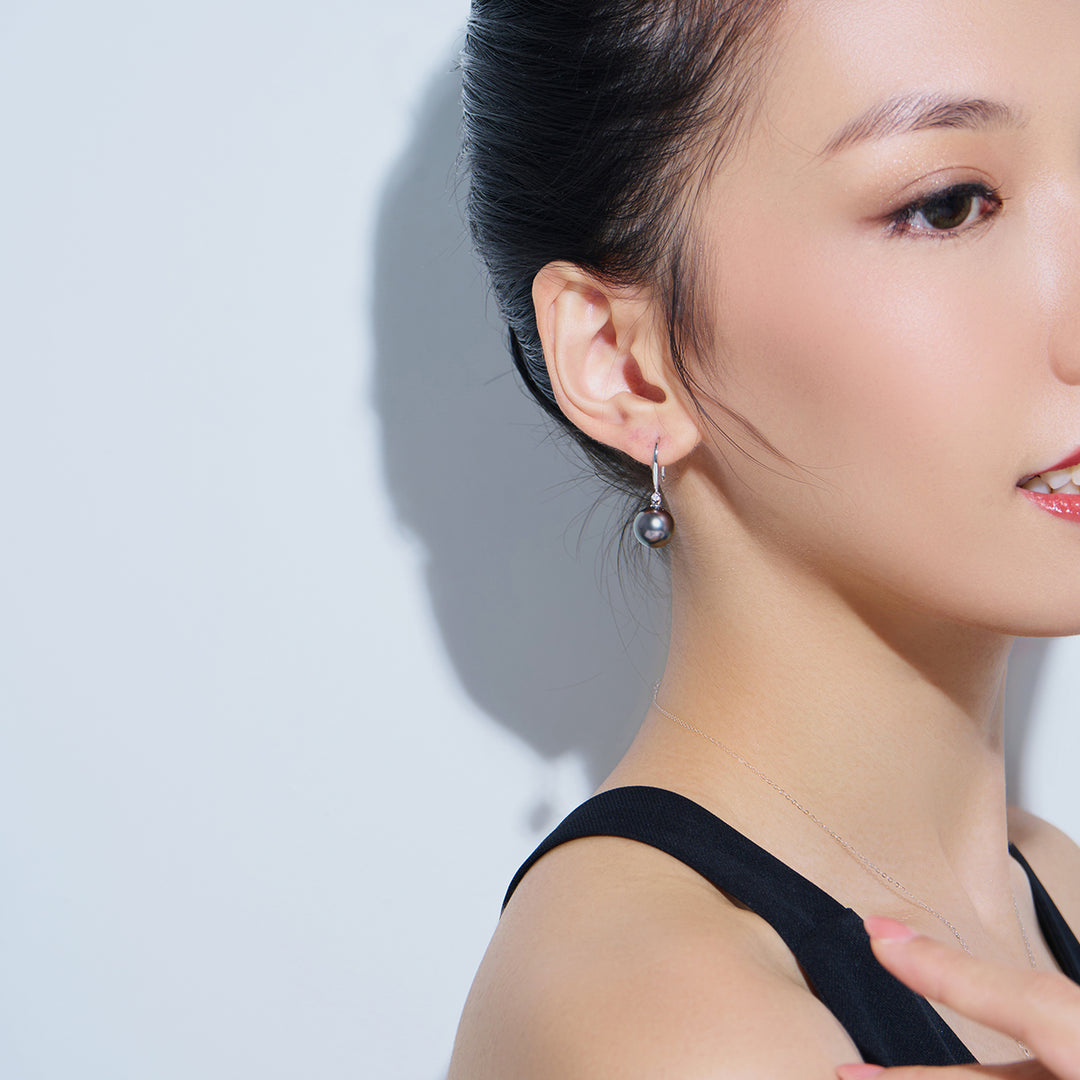 Elegant 18K Solid Gold﻿ Tahitian Pearl Earrings KE00266 - PEARLY LUSTRE