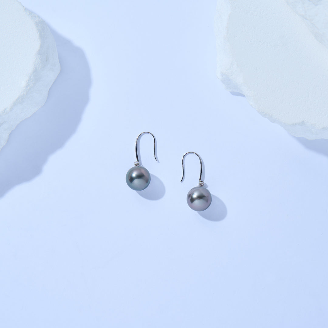Elegant 18K Solid Gold﻿ Tahitian Pearl Earrings KE00266 - PEARLY LUSTRE