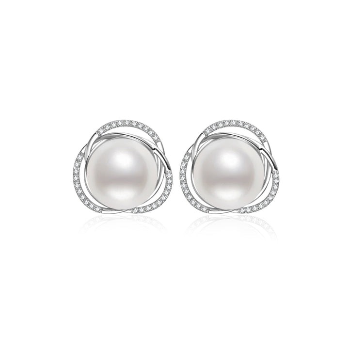 18K Solid Gold Diamond Edison Pearl Earrings KE00267 | Lady Boss - PEARLY LUSTRE
