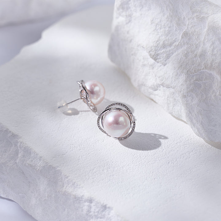 18K Solid Gold Diamond Edison Pearl Earrings KE00267 | Lady Boss - PEARLY LUSTRE