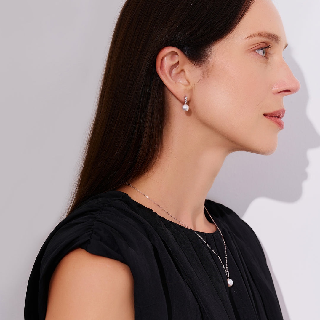 18K Diamond Hanadama Akoya Pearl Earrings KE00271 | Timeless - PEARLY LUSTRE
