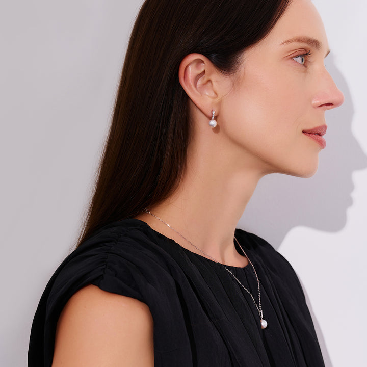 18K Diamond Hanadama Akoya Pearl Earrings KE00271 | Timeless - PEARLY LUSTRE