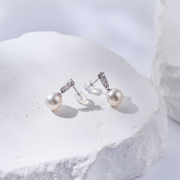 18K Diamond Hanadama Akoya Pearl Earrings KE00271 | Timeless - PEARLY LUSTRE
