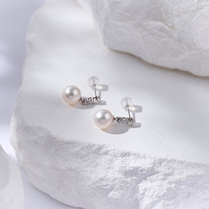 18K Diamond Hanadama Akoya Pearl Earrings KE00271 | Timeless - PEARLY LUSTRE