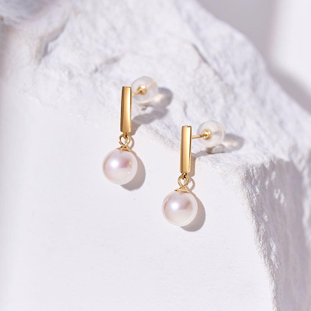 18K Solid Gold Akoya Hanadama Pearl Earrings KE00274 - PEARLY LUSTRE