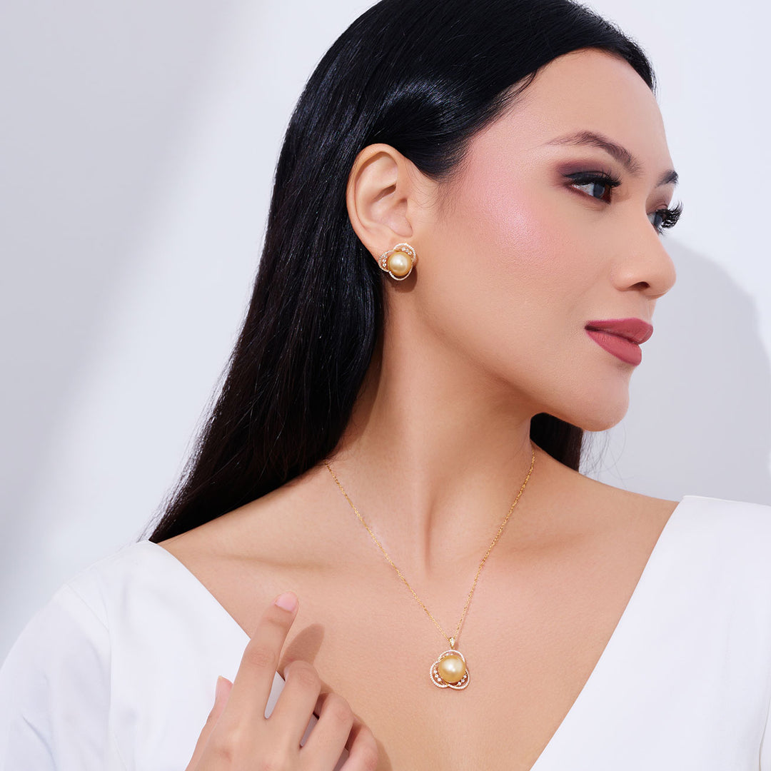 18K Solid Gold South Sea Golden Pearl Necklace KN00335 - PEARLY LUSTRE
