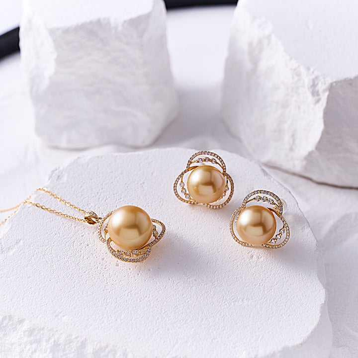 18K Solid Gold South Sea Golden Pearl Earring KE00275 - PEARLY LUSTRE