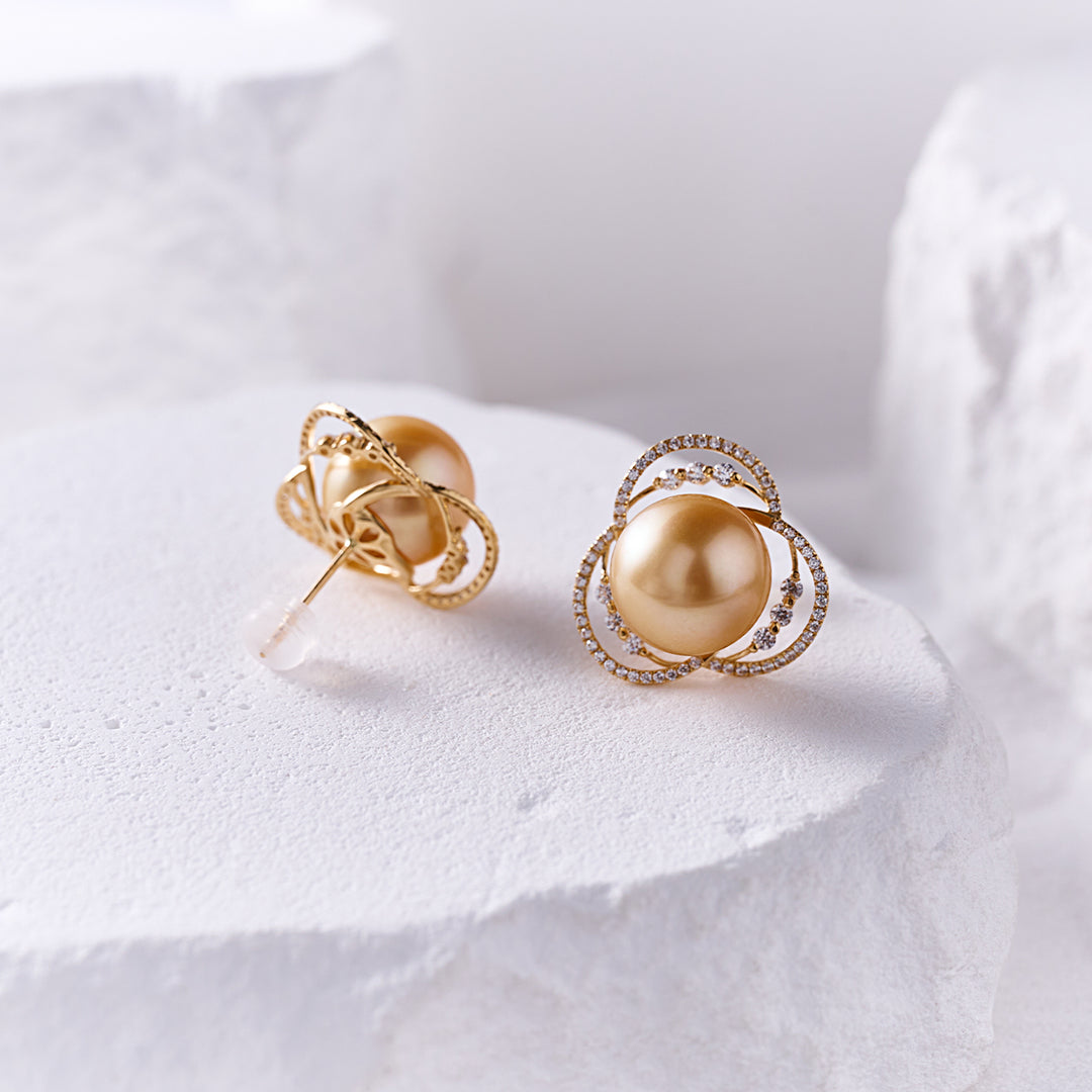 18K Solid Gold South Sea Golden Pearl Earring KE00275 - PEARLY LUSTRE