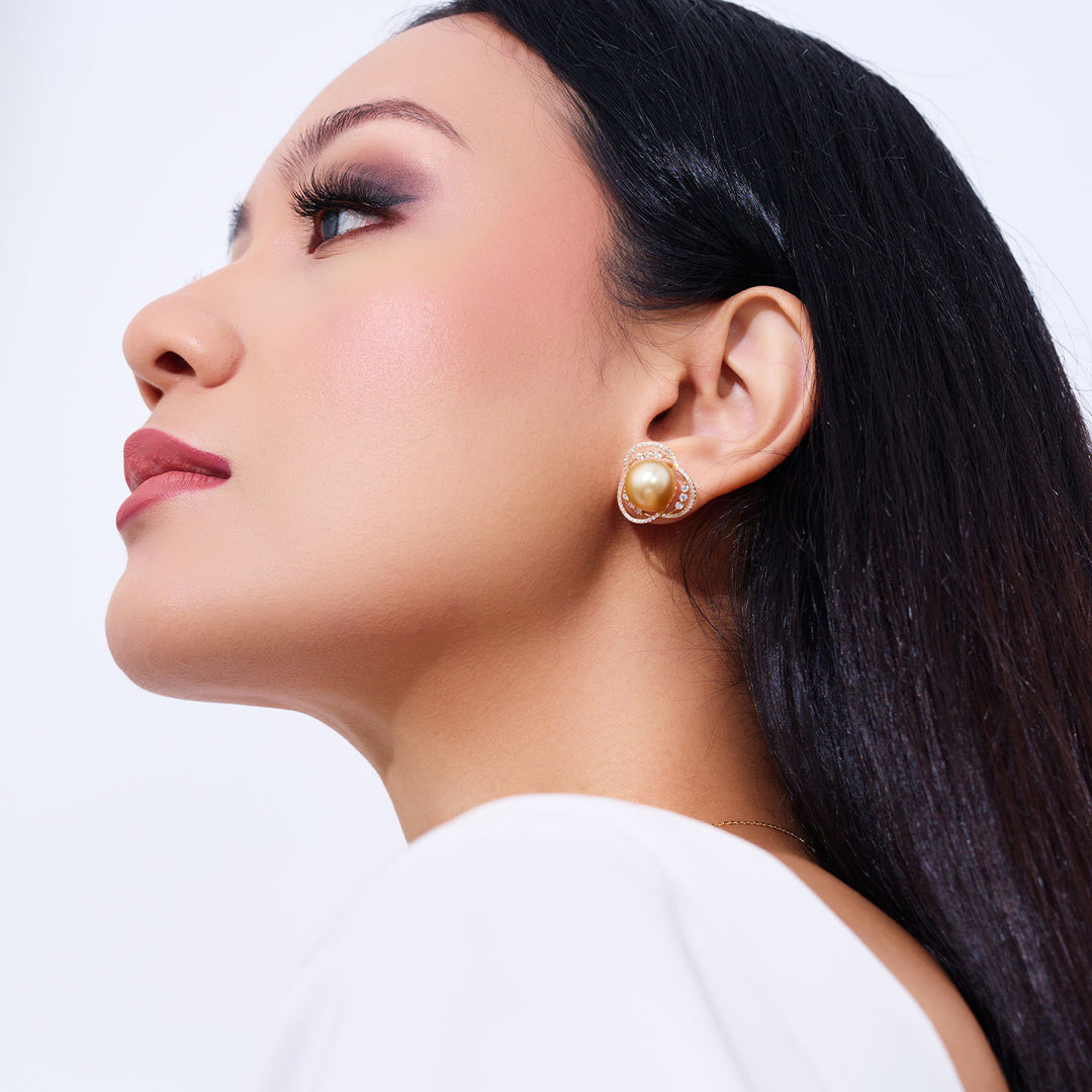 18K Solid Gold South Sea Golden Pearl Earring KE00275 - PEARLY LUSTRE