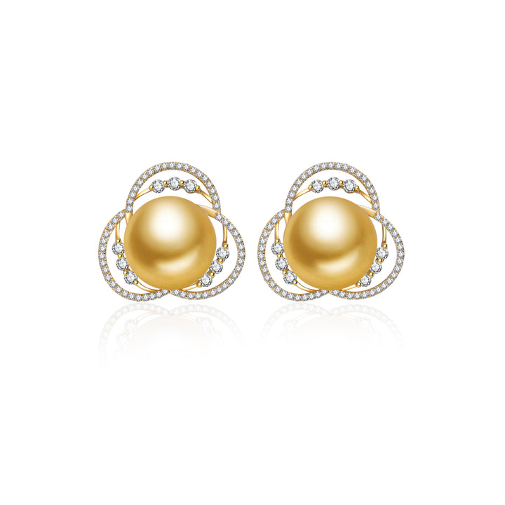 18K Solid Gold South Sea Golden Pearl Earring KE00275 - PEARLY LUSTRE