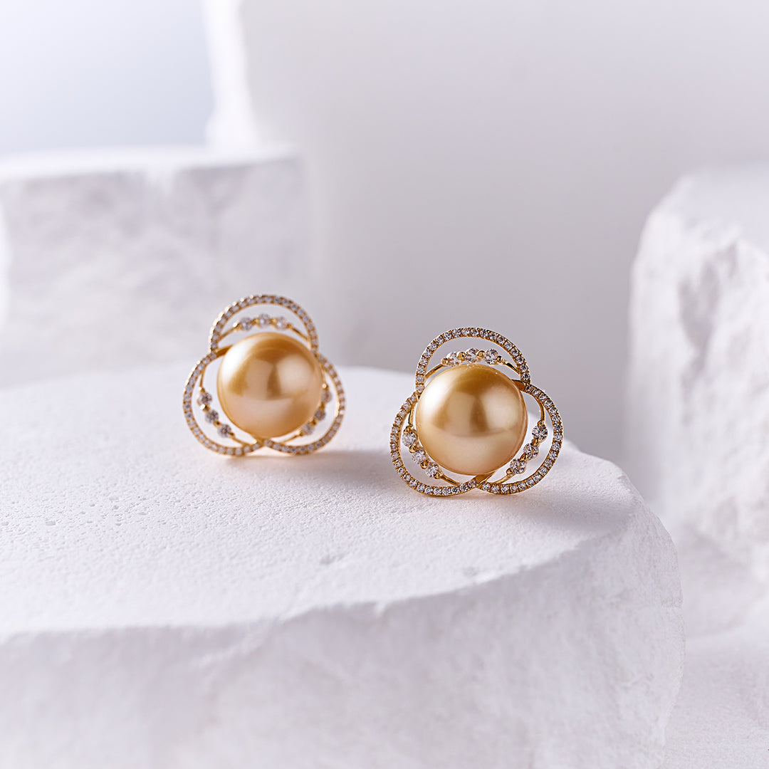 18K Solid Gold South Sea Golden Pearl Earring KE00275 - PEARLY LUSTRE