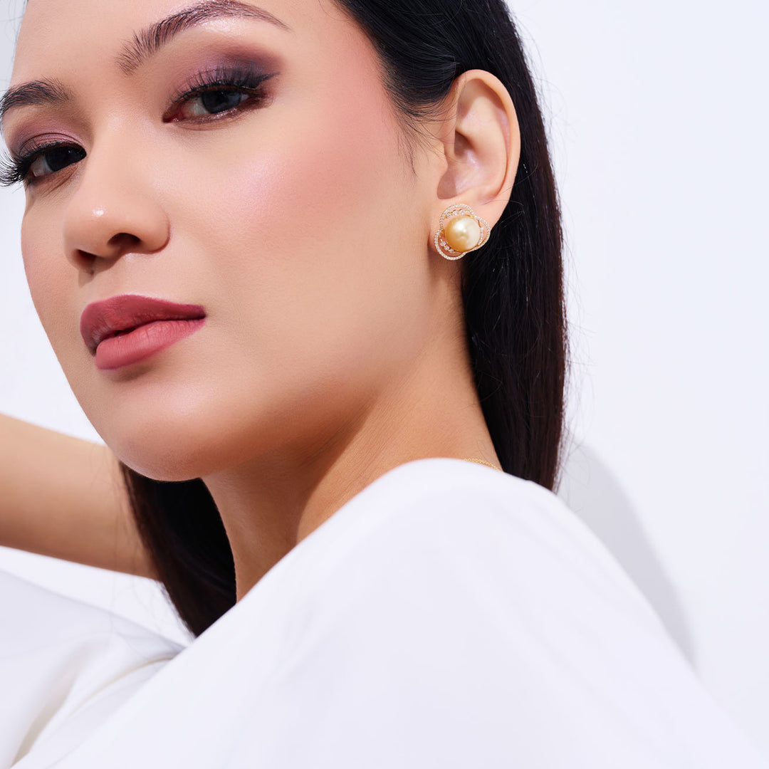 18K Solid Gold South Sea Golden Pearl Earring KE00275 - PEARLY LUSTRE