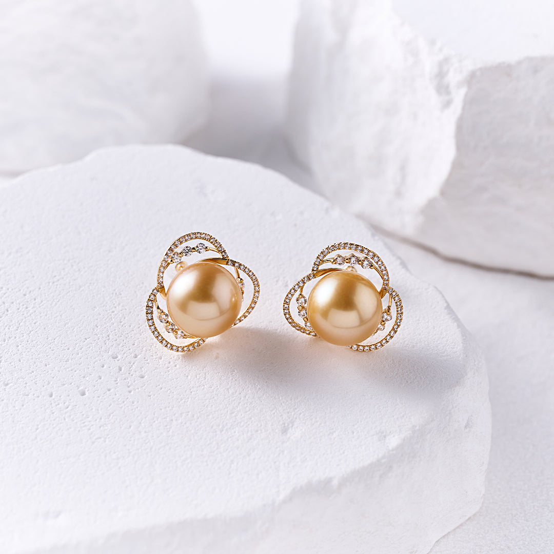 18K Solid Gold South Sea Golden Pearl Earring KE00275 - PEARLY LUSTRE