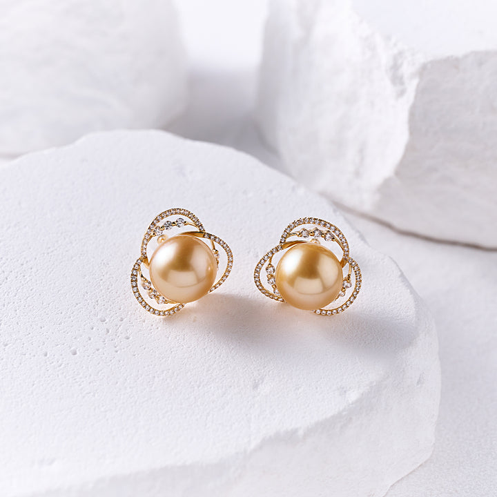18K Solid Gold South Sea Golden Pearl Earring KE00275 - PEARLY LUSTRE