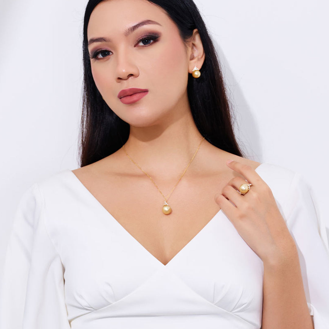 18K Solid Gold South Sea Golden Pearl Earring KE00276 - PEARLY LUSTRE