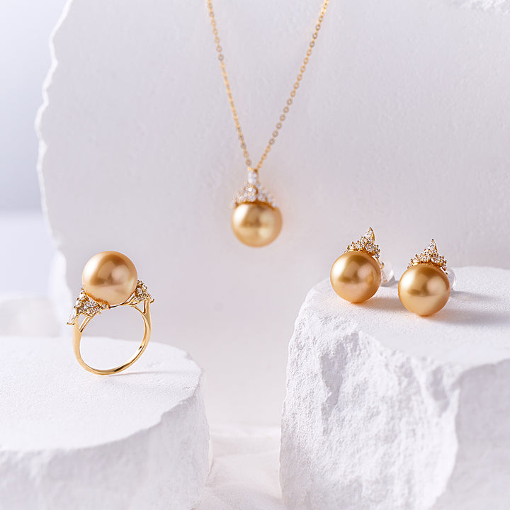 18K Solid Gold South Sea Golden Pearl Earring KE00276 - PEARLY LUSTRE