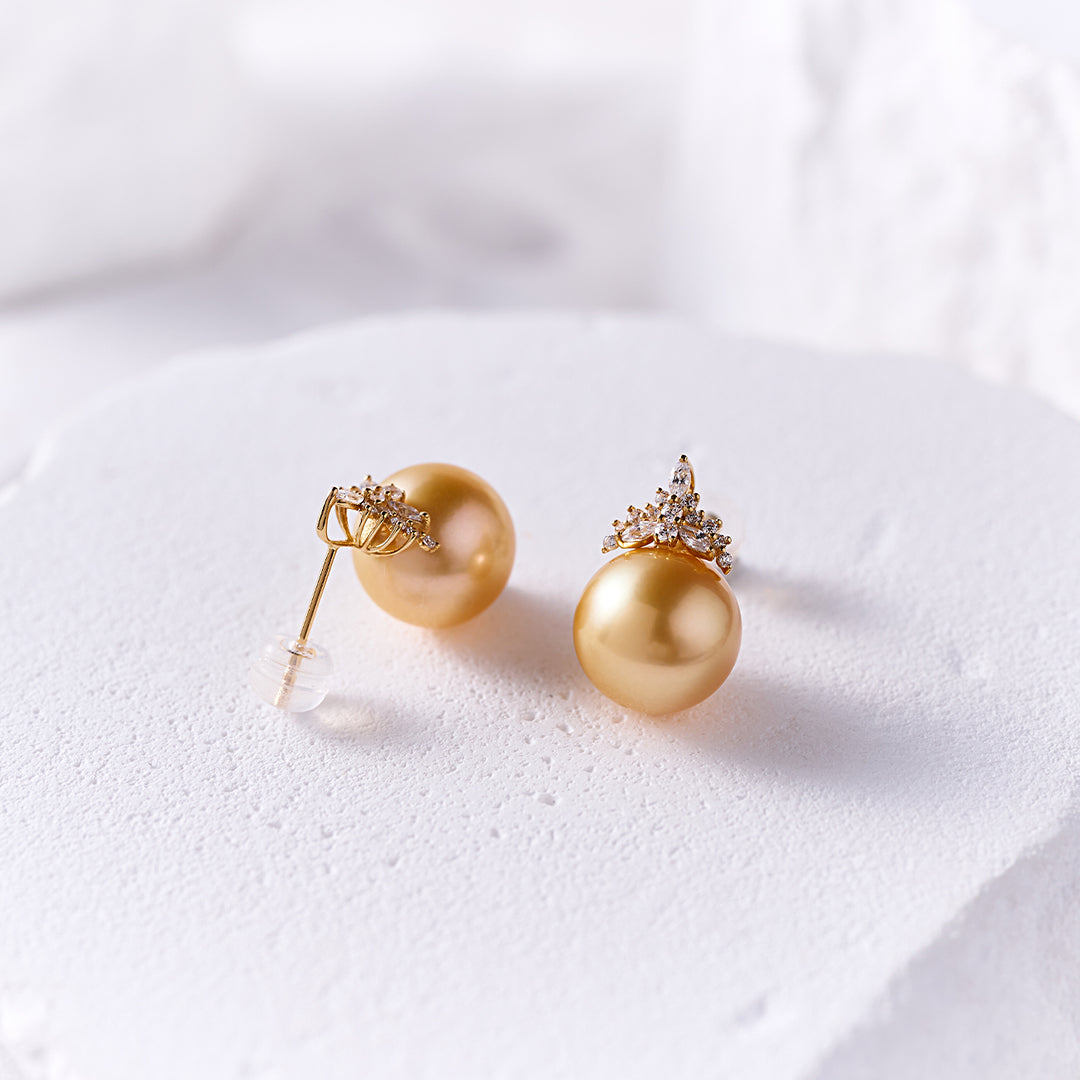 18K Solid Gold South Sea Golden Pearl Earring KE00276 - PEARLY LUSTRE