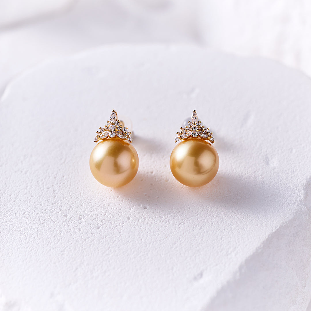 18K Solid Gold South Sea Golden Pearl Earring KE00276 - PEARLY LUSTRE