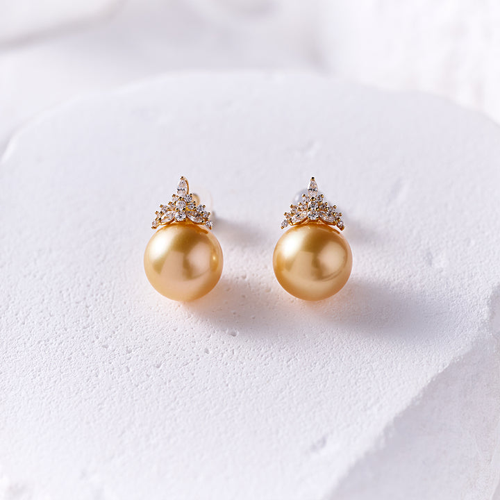 18K Solid Gold South Sea Golden Pearl Earring KE00276 - PEARLY LUSTRE