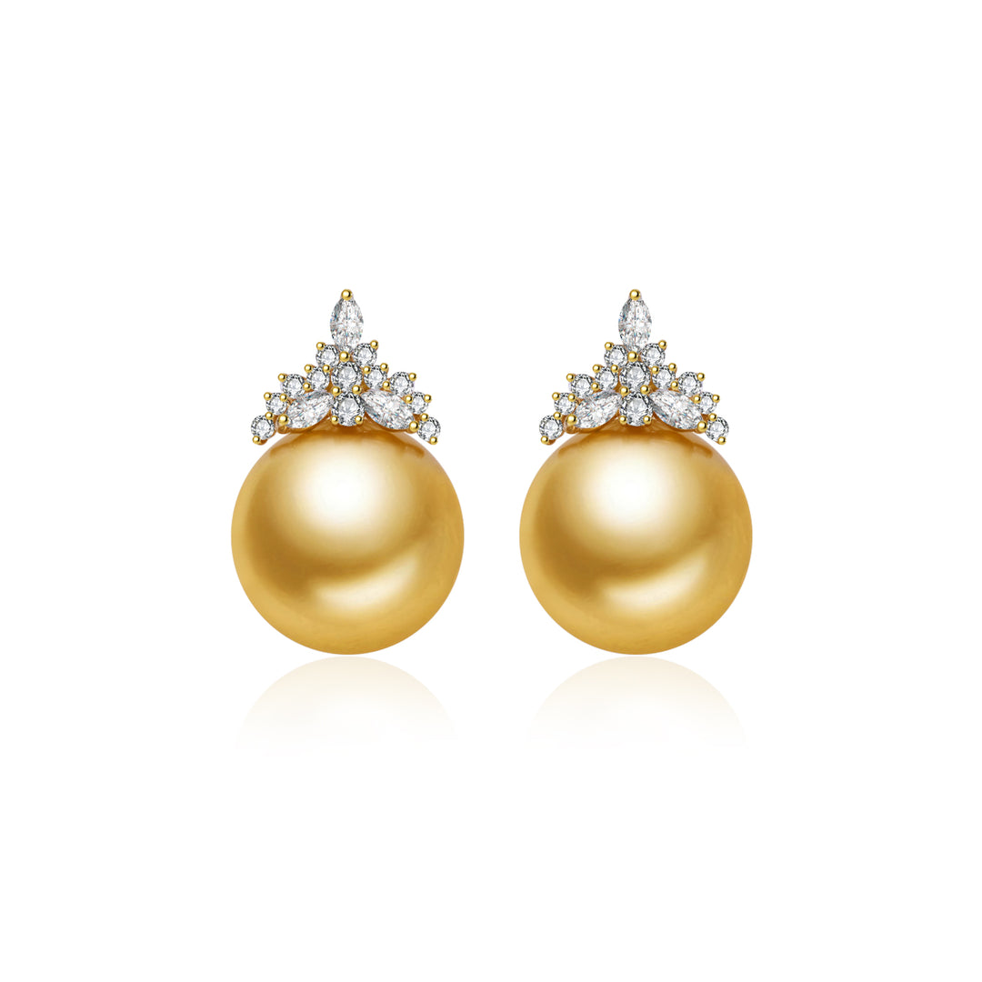 18K Solid Gold South Sea Golden Pearl Earring KE00276 - PEARLY LUSTRE