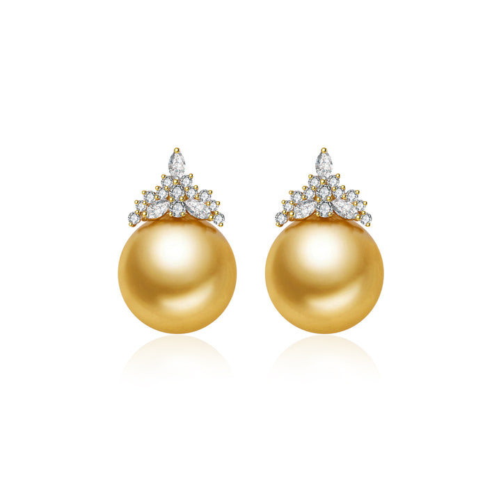 18K Solid Gold South Sea Golden Pearl Earring KE00276 - PEARLY LUSTRE