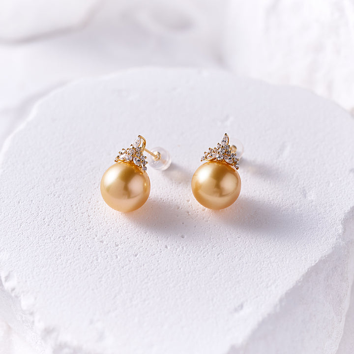 18K Solid Gold South Sea Golden Pearl Earring KE00276 - PEARLY LUSTRE