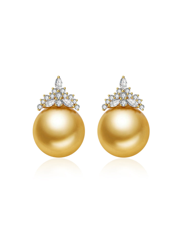 Orecchino con perla dorata del Mare del Sud in oro massiccio 18K KE00276