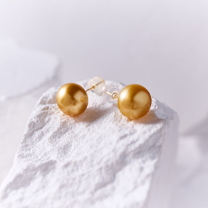18K Solid  Gold﻿ South Sea Golden Pearl Stud Earrings KE00277