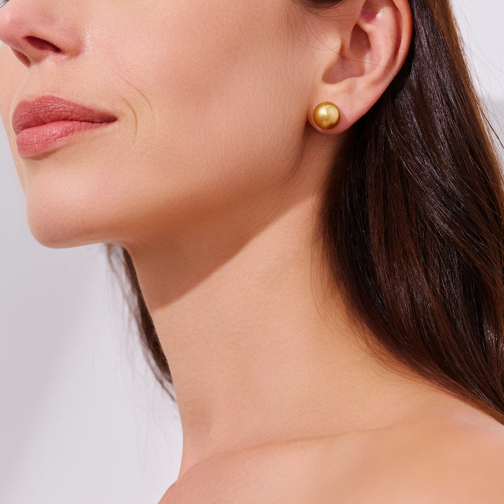 18K Solid  Gold﻿ South Sea Golden Pearl Stud Earrings KE00277 - PEARLY LUSTRE